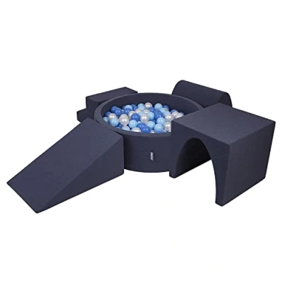 Afbeelding van KiddyMoon Schuim speeltuin met rond ballenbad (200 ballen) ballengracht voor babyspeelplaats hindernisbaan, made in the EU, donkerblauw: baby blauw/blauw/parelmoer