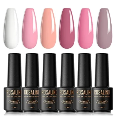Image de ROSALIND Vernis Semi Permanent, 6 Couleurs Mini Blanc Pastel Soak Off à Ongle Gel UV LED Nail Art Permanent Manucure