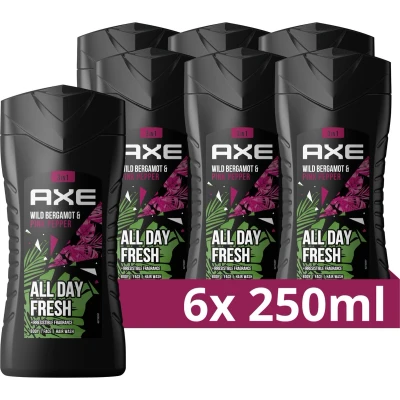 Afbeelding van 12x Axe 3 in 1 Douchegel Wild Fresh Bergamot &amp; Pink Pepper 250 ml