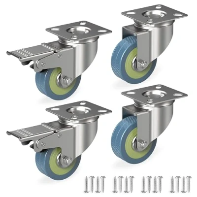Afbeelding van RAVN HAMAN Set van 4 meubelwielen, 50 mm, zware wielen tot kg per wiel, 2 met rem, zwenkwielen voor binnen, stabiele zwenkwielen, transportwielen ribbels