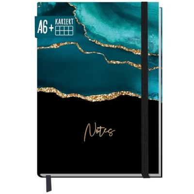 Afbeelding van paper&amp;you® A6+ geruit notitieboek met elastiek [Shiny Teal] 156 pagina&#039;s, 78 vellen, duurzaam en klimaatvriendelijk