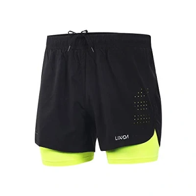Afbeelding van Lixada 2 in 1 hardloopshorts voor heren, atletische shorts, fitnessshorts, marathon ademende en sneldrogende broek