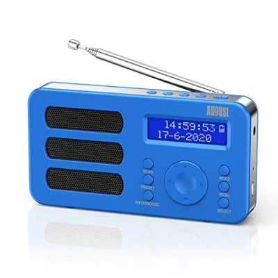 Afbeelding van Draagbare radio met DAB+/DAB/FM RDS August MB225 functie 40 voorinstellingen digitale wekker stereo/mono slaaptimer dubbel alarm snooze en oplaadbare batterij audio aansluiting