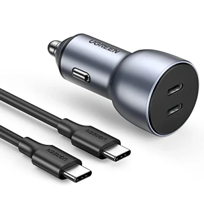 Afbeelding van UGREEN Oplader voor sigarettenaansteker, 40 W, Dual USB C, PD 3.0, met 1 m C kabel, autooplader, 20 compatibel iPhone 14 Pro Max 13 12 11 XR, Galaxy S22 Plus S21 Ultra A53, iPad