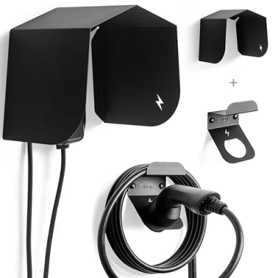 Afbeelding van Opladerhoes voor elektrische auto, dak, bescherming, luifel, accessoires, tent, beschermset, schuur, structuur, houder (zwart dak + EV connectorhouder)
