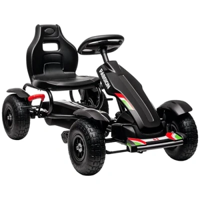 Afbeelding van HOMCOM Go Kart met pedalen voor kinderen, verstelbare zitting, 3 standen, handrem, kinderen van 5 tot 12 jaar, 121 x 58 61 cm, zwart