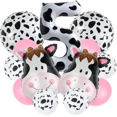 Afbeelding van DIWULI Verjaardagsdecoratie, koe, ballon, nummer 5, set