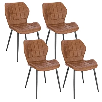 Afbeelding van WOLTU Set van 4 eetkamerstoelen, Scandinavische stoel, keukenstoel, woonkamerstoel, gestoffeerde zitting, stoel kunstleer, bruin, metalen poten, BH357br