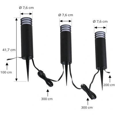 Afbeelding van Lindby Slimme buitenverlichting RGB met dimmer CCT 3lichts Kunststof H: 41.7 cm zwart, opaal Inclusief lichtbronnen