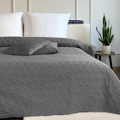 Afbeelding van Euromat Couvre lit matelassé avec 2 taies d&#039;oreiller 40 x cm Gris foncé graphite Parla 3D, 220 240