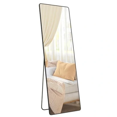 Afbeelding van SONGMICS Volledige spiegel, 160 x 50 cm, rechthoekige staande grote vloerspiegel, frame van aluminiumlegering, gehard glas, voor slaapkamer, woonkamer, kleedkamer, inktzwart LFM030B01
