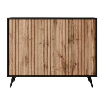 Afbeelding van Selsey Bello Dressoir met lamellen fronten 104 cm Zwart/eiken wotan