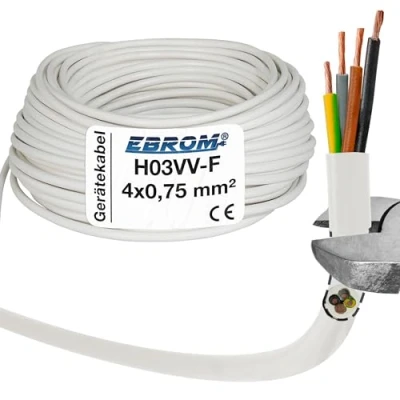 Afbeelding van EBROM H03VV F Ronde kunststof kabel 4 x 0,75 mm² Kleur: wit Meerdere lengtes in stappen van 5 m tot 250 Kabellengte: