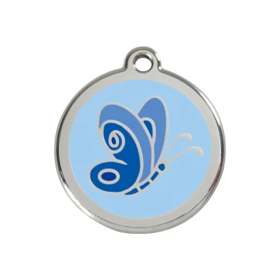 Afbeelding van Butterfly Light Blue roestvrijstalen hondenpenning medium/gemiddeld dia. 3 cm RedDingo
