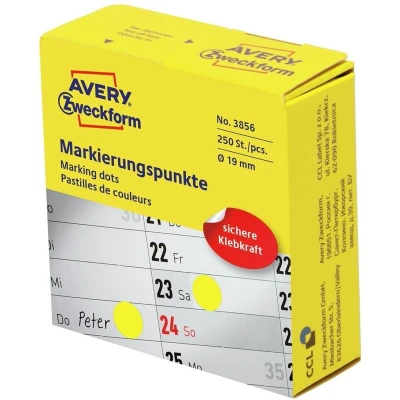Afbeelding van Avery Marking Dots, Diameter 19 Mm, Rol Met 250 Stuks, Geel Etiket
