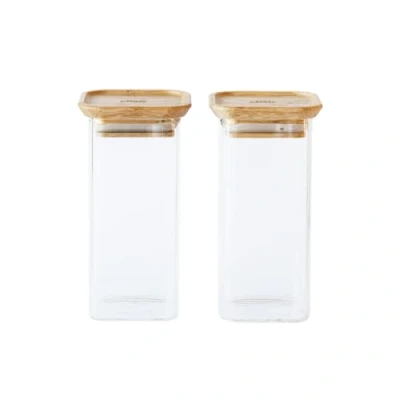 Afbeelding van Pebbly Vershouddoos Vierkant 320 ml met Bamboe Deksel Set van 2 Stuks Borosilicaatglas Transparant