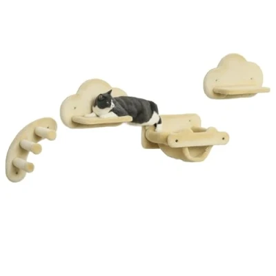 Afbeelding van PawHut Katten Klimmuur Plushe 40L x 34B 20H cm Beige