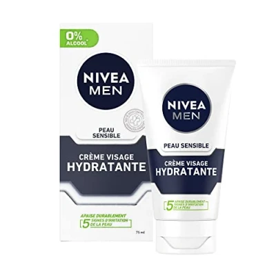 Image de Labello NIVEA MEN soin Hydratant Extra Doux peau sensible (1x75 ml), crème visage hydratante pour homme à la et irritée, apaisant 0% alcool