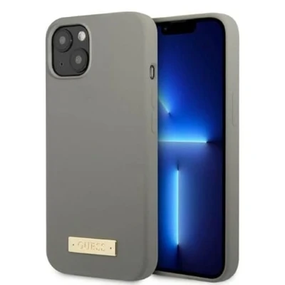 Afbeelding van Guess GUHMP13MSPLG iPhone 13 6.1 grijs/grijs harde hoes Siliconen Logoplaat MagSafe