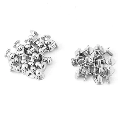 Afbeelding van Walfront 20 stuks stevige zilveren ronde kop klinknagels met schroefknopen voor riem, schroeftas, leren accessoires