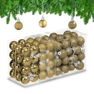 Afbeelding van Relaxdays kerstballen kerstboomversiering kerstboomballen set van 96 onbreekbaar goud