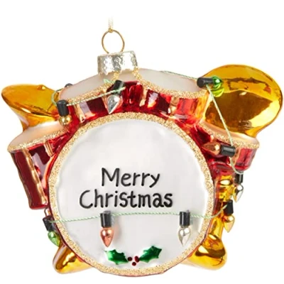 Afbeelding van BRUBAKER Handgeschilderde Glazen Kerstbal Grappig Motief Handgeblazen Kerstboom Decoratie Figurines Grappige Deco Hanger Boombal Kerst Drums