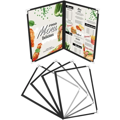 Afbeelding van Belle Vous Dubbel Gevouwen A5 Menu Hoezen (5 Pak) 2x Amerikaanse Stijl Houders Zwart Vouwbare Heldere met Hoek Beschermers Voor Restaurants, Bars, Cafe’s, Eten &amp; Drinken