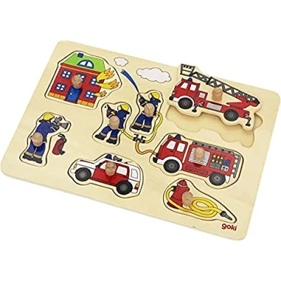 Afbeelding van Goki 57907 Houten inbouwpuzzel de brandweerman
