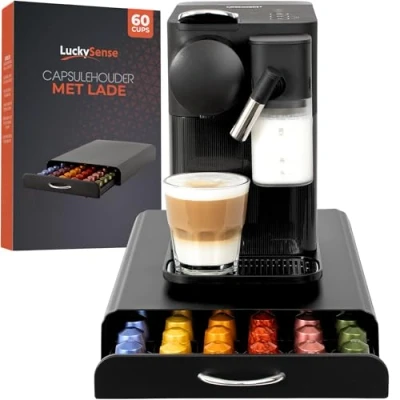 Afbeelding van Capsulehouder met Lade Koffiecups houder Geschikt voor Nespresso 60 Cups RVS Zwart