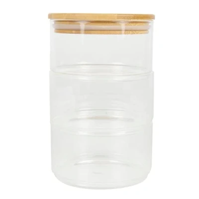 Afbeelding van BIRAMBEAU Keukengerei Glazen pot 400 ml 3 compartimenten Voorraaddozen Bamboe Deksel