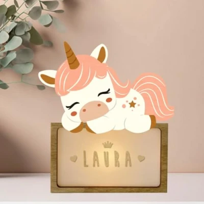 Image de WONDEE cadeaux personnalisés pour bébé, veilleuse bébé licorne, de naissance, baptême filles et garçons Lampe chevet enfants, cadeau