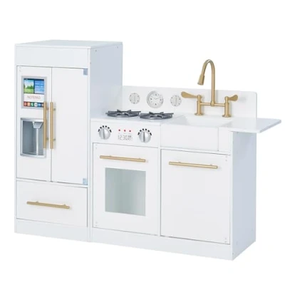 Afbeelding van Teamson Kids Groot Modern Houten Speelkeuken Kinderspeelgoed Rollenspel Speelgoed Wit/Goud