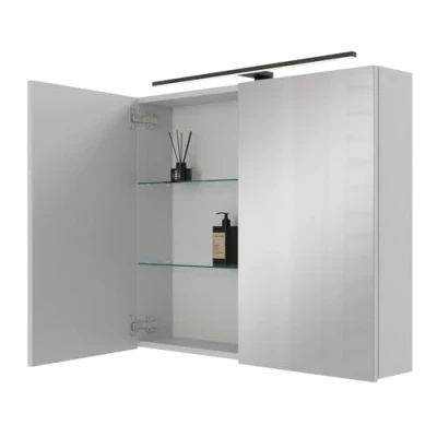 Afbeelding van Planetmöbel ARIA Spiegelbadkamerkast met verlichting, 80 cm breed, om op te hangen, spiegel, verlichting en stopcontact, wit/grijs, x 70 16