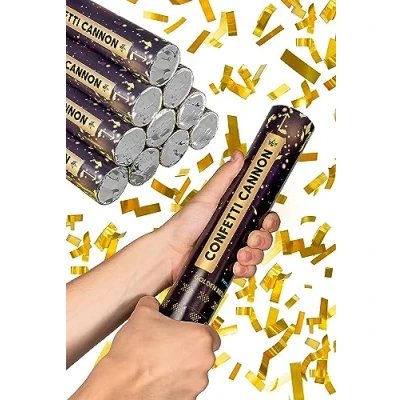 Afbeelding van 10 gouden confettikanonnen eenvoudig en veilig te gebruiken traject van 5 tot 8 meter voor binnen buiten