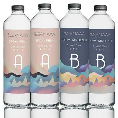 Afbeelding van SANAAA Craft Transparante harde epoxyhars voor gieten 4,2 kg verhouding 1:1 kristalharscoating houten beker, bar, tafel, sieraden maken, ambachtelijke decoratie (4,2 kg)