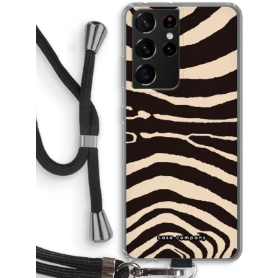 Afbeelding van Case Company® hoesje met Koord geschikt voor Samsung Galaxy S21 Ultra Arizona Zebra Telefoonhoesje Zwart Bescherming aan alle Kanten en Over de Schermrand