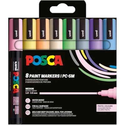 Afbeelding van Uni POSCA paintmarker PC 5M, 1,8 2,5 mm, etui van 8 stuks in pastelkleuren