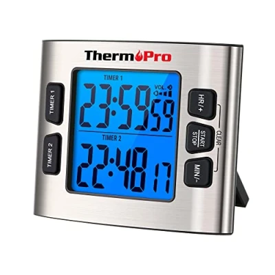 Afbeelding van ThermoPro TM02 Digitale keukenwekker met dubbele countdown en stopwatch, magnetische klok verstelbaar luid alarm grote cijfers/24 uur lcd achtergrondverlichting voor kinderen