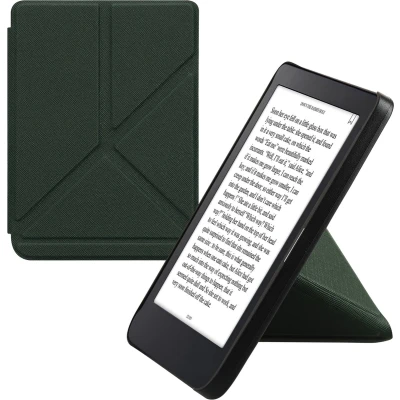 Afbeelding van kwmobile E reader hoesje geschikt voor Kobo Clara 2E hoes Ereader flip case met standaard cover van kunstleer In donkergroen