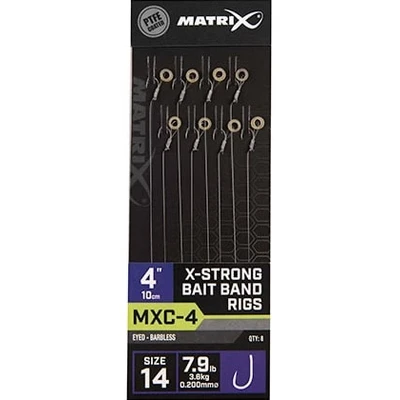 Afbeelding van Matrix MXC 4 X Strong Bait Band Rigs Eyed Barbless 4&quot; 10cm Onderlijnen 3 Maten Haak 14 0.20mm