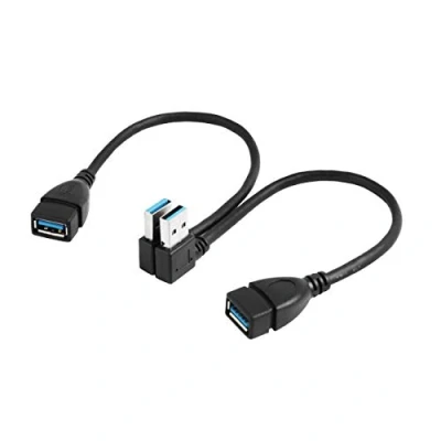 Afbeelding van 2 stuks USB 3.0 verlengkabel 20 cm links en rechts 90 adapter type A stekker naar bus hoge snelheid