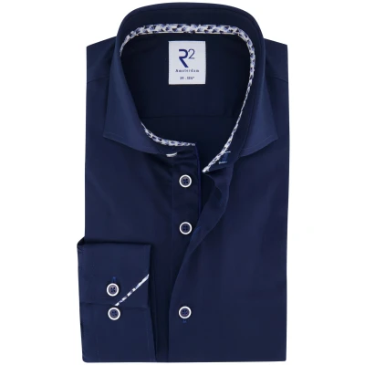 Afbeelding van R2 Overhemd Twill Navy Maat 36 Heren Overhemden Formeel
