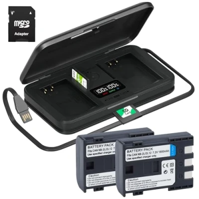 Afbeelding van Palogreen NB 2L Batterij en oplader met LCD display voor Canon Digital Rebel XT XTi PowerShot S80 S70 S60 S50 S45 S40 S30 G9 G7 VIXIA HF EOS 400D 350D