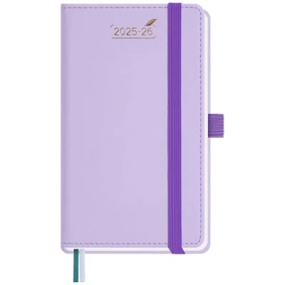 Afbeelding van BEZEND Kleine zakagenda 2025 2026 15,5 x 9 cm Weekplanner 25 26 met dubbel schema 1 week 2 pagina&#039;s 18 maanden van jul tot december Harde PU lederen omslag lila