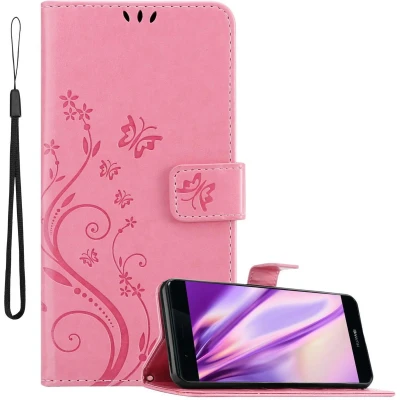 Afbeelding van Cadorabo Hoesje geschikt voor Huawei P9 in BLOEMEN ROZE Beschermhoes bloemmotief met magnetische sluiting, standfunctie en kaartsleuven Book Case Cover Etui