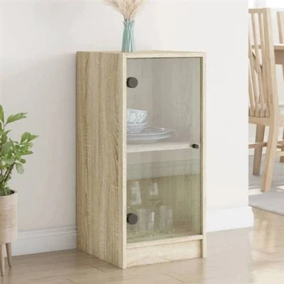 Image de vidaXL Armoire latérale avec portes en verre chêne sonoma 35x37x75,5cm