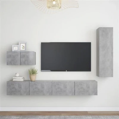 Afbeelding van vidaXL 4 delige Tv meubelset bewerkt hout betongrijs