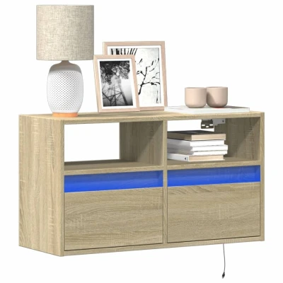 Afbeelding van Tv wandmeubel met LED verlichting 80x31x45 cm sonoma eikenkleur