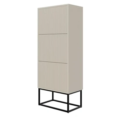 Afbeelding van Selsey VELDIO Drie laagse schoenenkast zwarte poten 50 cm Grijs beige