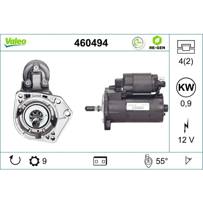 Afbeelding van VALEO 460494 Startmotor 12 0,9 9 VOLKSWAGEN: GOLF 2, 4, 1 Cabriolet, SEAT: Córdoba I Saloon, Ibiza 2